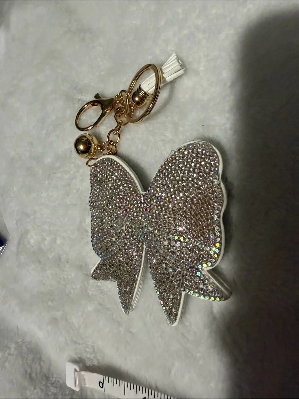 Rainbow Rhinestones Bow Keychain Charm - CD  White